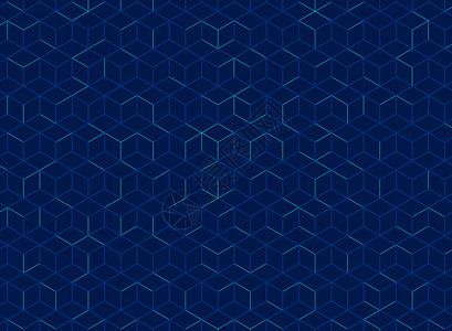 深蓝色几何深蓝色背景抽象立方体图案数字几何线平方网格矢量图插画