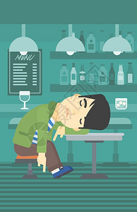 一位睡在酒吧里的醉汉图片