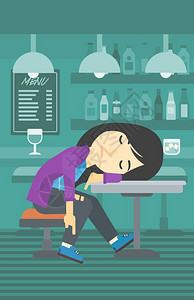 睡在酒吧里的醉酒妇女矢量插画图片