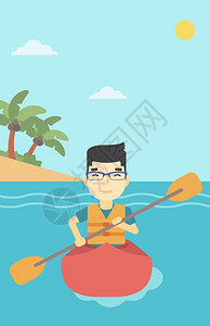 一名亚裔运动员在海上皮艇里矢量设计图图片