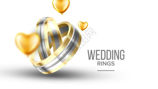金色与银元素的结婚戒指矢量元素图片