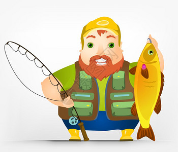 卡通人物快乐的胖子男人渔民矢量插图图片