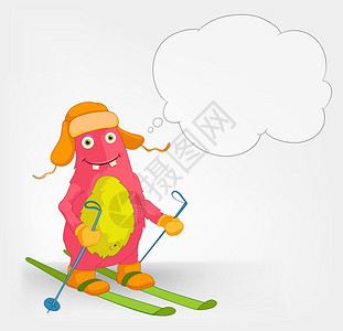 滑雪的粉色卡通怪兽图片
