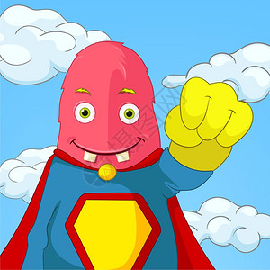 卡通可爱粉红色怪兽装扮超人矢量插图图片