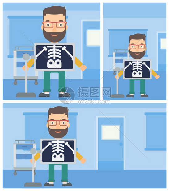 男性患者照x光矢量卡通人物
