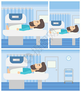 病人人躺着床上做核磁共振矢量卡通人物图片