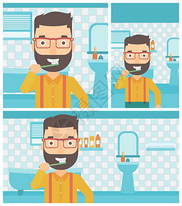 在浴室里刷牙的男子图片