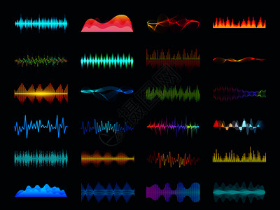 声波状信号歌平衡器音响记录声可视化轨信号频谱和工作室旋拍矢量频率测概念暗底背景音波状信号浪歌平衡器音响记录声可视化轨信号和旋拍矢图片