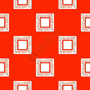 微型芯片无缝红色图案矢量设计元素图片