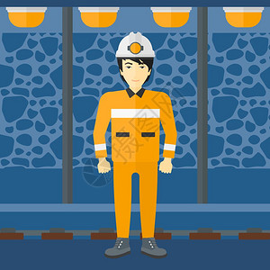 云南铁路戴安全帽身处隧道的矿工插画