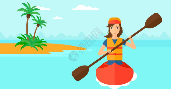 一位亚裔女骑着独木舟在海上图片