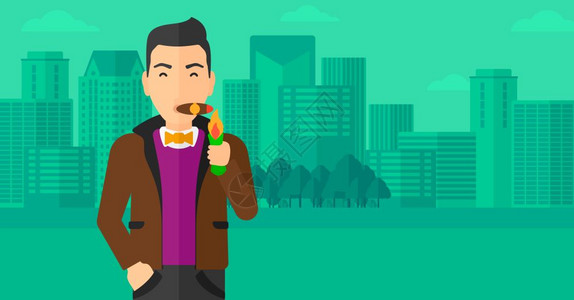 香烟烟男子抽烟现代城市矢量背景插画插画