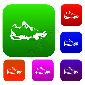 不同颜色孤立矢量插图中网球组标的运动鞋溢价收集网球套的运动鞋背景图片