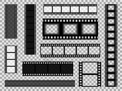 视频边框胶片条样板电影单色胶片边框纤维素带媒体空图像视频照片老相框电影卷线矢量套装电影片条样板单色边带媒体空图像照片老相框电影卷边矢量套插画