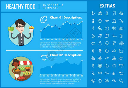 健康食品活材料模板元素和图标表包括可定制的图表配有食品板的线图标餐饭食料饮计划鱼类蔬菜肉等健康食品活材料模板元素图标图片
