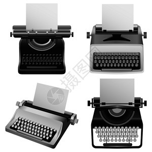 4台打字机钥匙用于网络的老模型打字机旧模型装置实事求是的风格图片