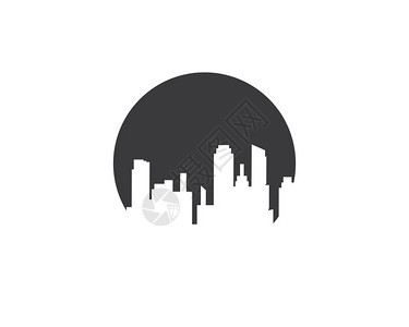 城市建筑圆形剪影矢量插画背景图片