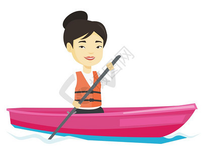 在白色背景上女运动员划独木舟矢量插图图片