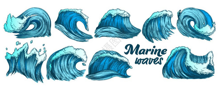 卡通绘制海浪海啸矢量手绘插图插画