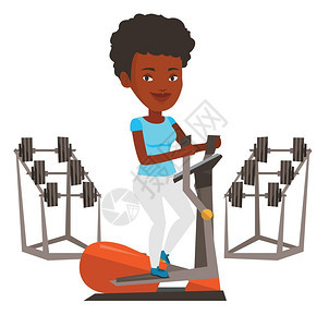 在健身房运动的黑人女性卡通矢量插画图片