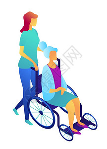 护士与老年妇女推轮椅图片