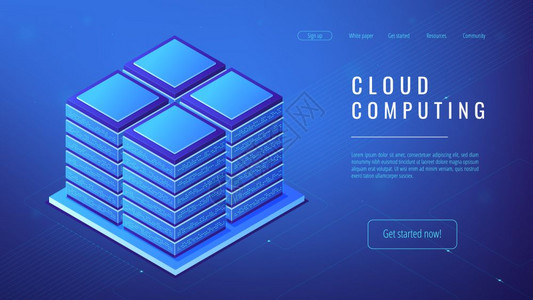 电动计算机服务器作为集束云功能和系统概念作为蓝色紫外调盘等量服务器农场云计算概念背景图片