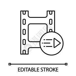 线图形标动画薄线插图多媒体播放器视频胶片和播放按钮轮廓符号矢量孤立的大纲绘制可编辑的中风运动图形线标图片