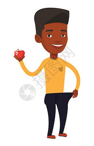 手拿苹果穿着超大长裤的男子卡通矢量插画图片