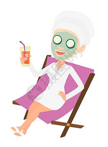 女人在美容院休息室喝饮料卡通矢量插画图片