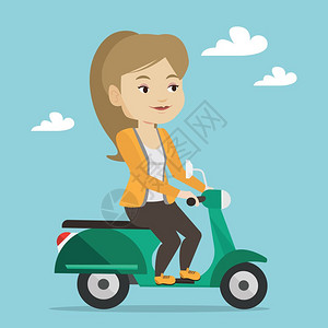 骑着摩托车的年轻女子图片