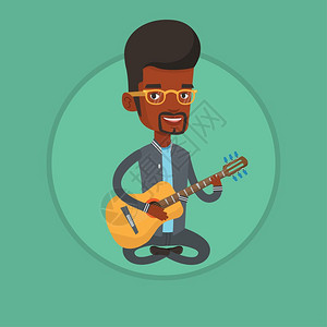 黑人歌手弹吉他的黑人插画