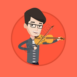 演奏小提琴的年轻音乐家卡通矢量插画图片