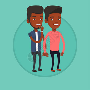 窃窃私语的两个非洲男青年卡通矢量插画图片