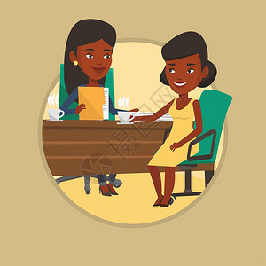 在办公室交谈的非洲女性们卡通矢量插画图片