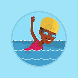 在游泳池游泳的非洲女运动员卡通矢量插画图片