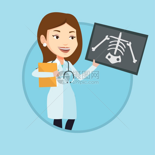 手拿文件和x光片的女医生卡通矢量插画