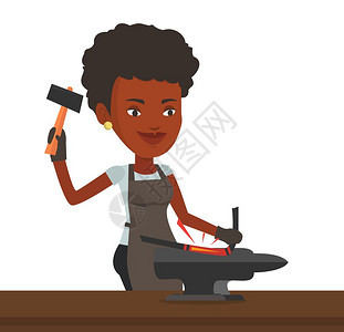 正在打铁的非洲女铁匠卡通矢量插画图片
