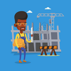 非洲工程师在建筑工地插画图片