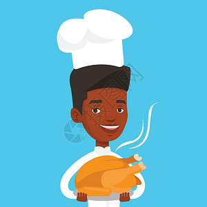 抱着烤鸡身着制服和帽子的厨师图片