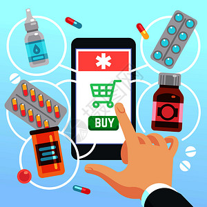 购买者在手机屏幕上选择和购买药物图片