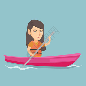 乘皮艇的女运动员乘独木舟旅行的妇女体育和旅游概念矢量漫画图广场布局乘皮艇旅行的女青年乘皮艇旅行的妇女乘坐独木舟旅行的妇女运动和旅图片