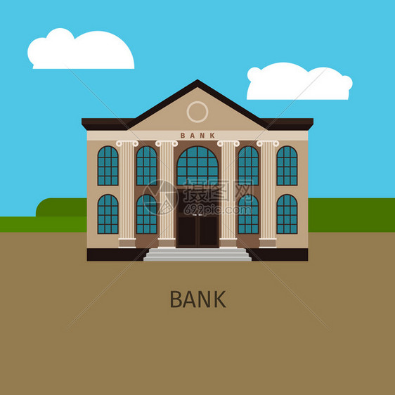蓝天白云下的银行大楼图片