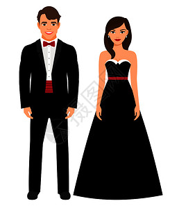 穿黑色礼服的男子和穿黑色长裙的女子图片