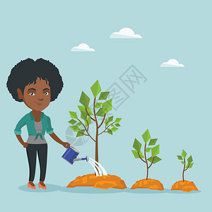 非裔女性商人用水浇树商业概念投资布局图片