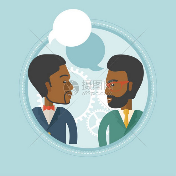 两位非洲商人讨论商业计划卡通矢量插画图片