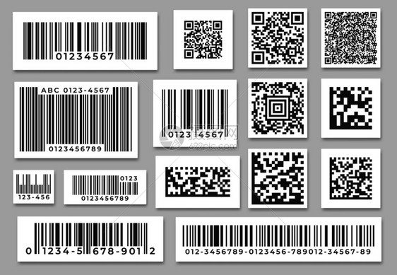 行业条码客户qr代码孤立符号矢量集条码标签代纹数字和零售定价条纹标签工业码矢量集图片
