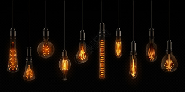 活灯泡挂在电线上的旧灯泡装饰反光具矢量设计在透明背景上安装白丝灯具实事求是的灯泡挂在电线上的老灯泡矢量白丝具图片