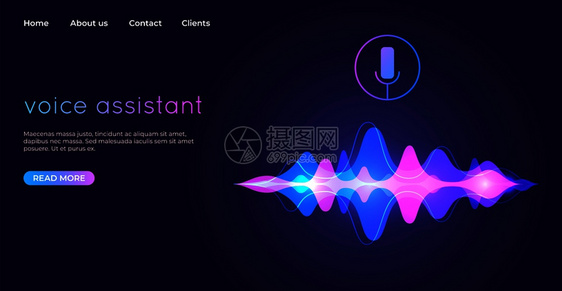 语音助理着陆网页语音识别图麦克风音响控制技术矢量网页记录音频信息麦克风音响控制技术网页图片