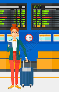 机场拉行李登机背景插画图片