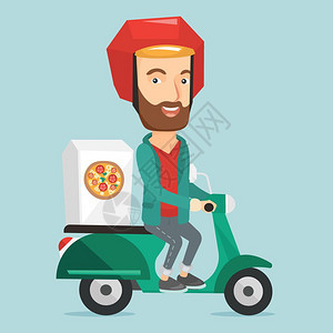 骑摩托车送披萨的人图片